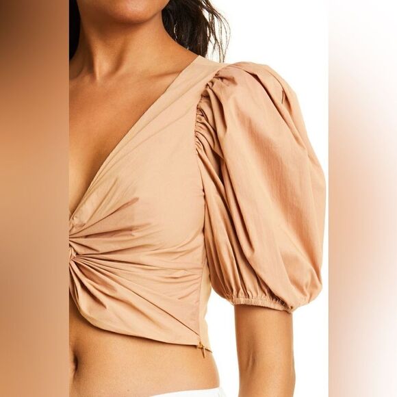 Cinq a Sept Vada Puff Sleeve Poplin Crop Top in Sahara Size L NWT $ 295.00 - Picture 5 of 8